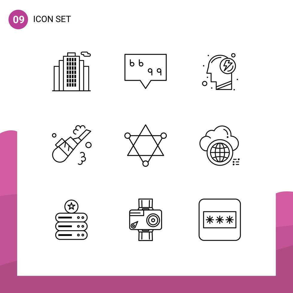 Stock Vector Icon Pack of 9 Line Signs and Symbols for cloud science mind figure vacuum Editable Vector Design Elements