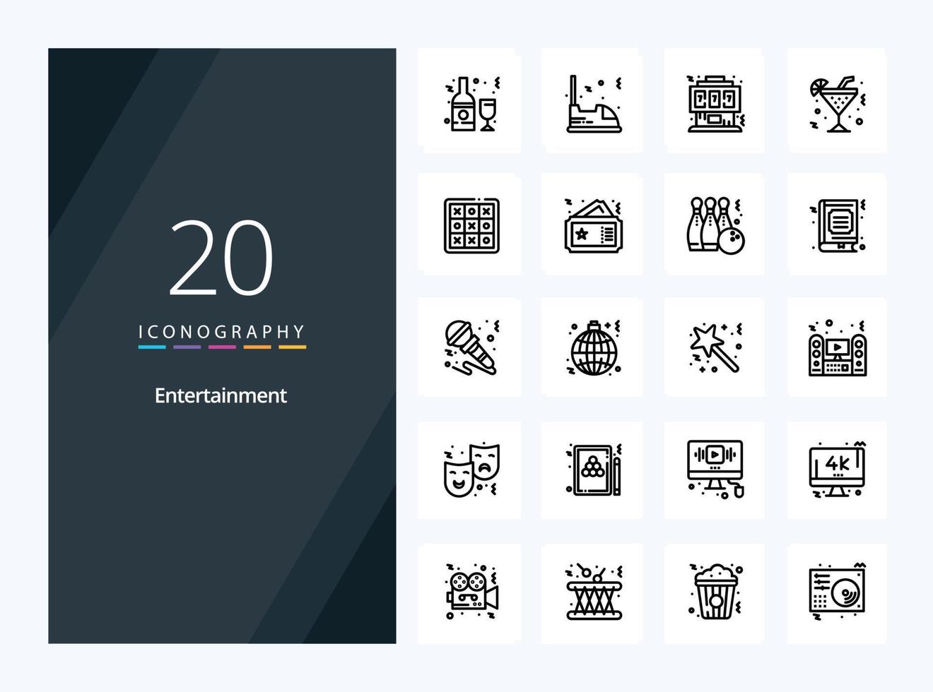 20 Entertainment Outline icon for presentation vector