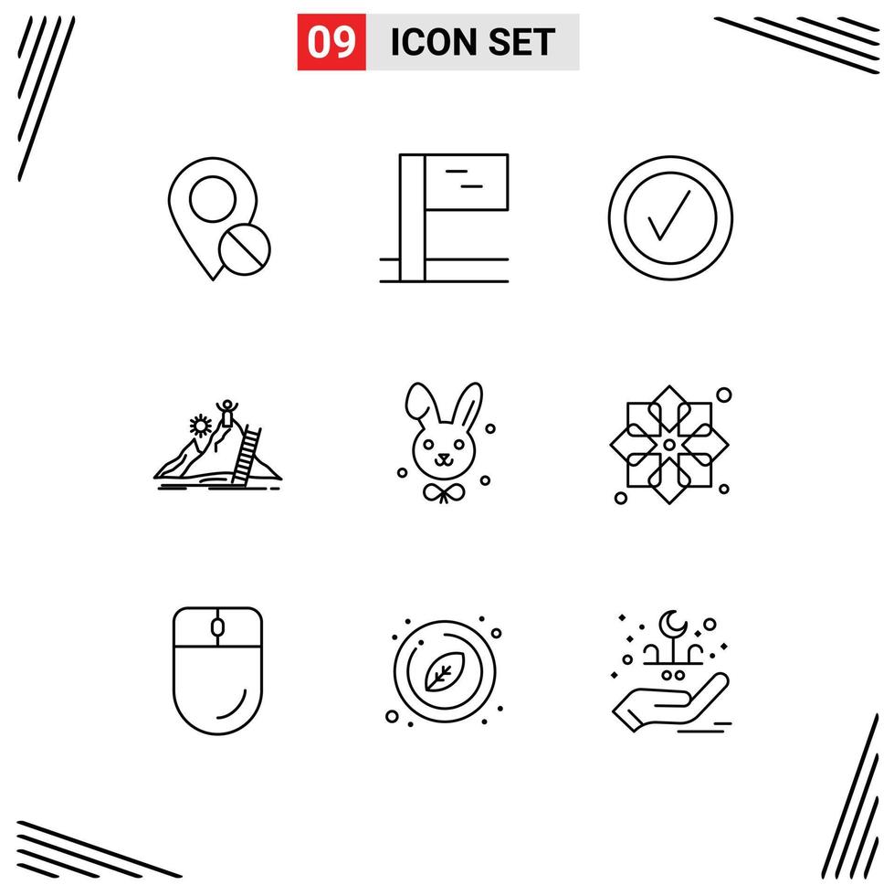 Group of 9 Outlines Signs and Symbols for rabbit bynny good career development Editable Vector Design Elements