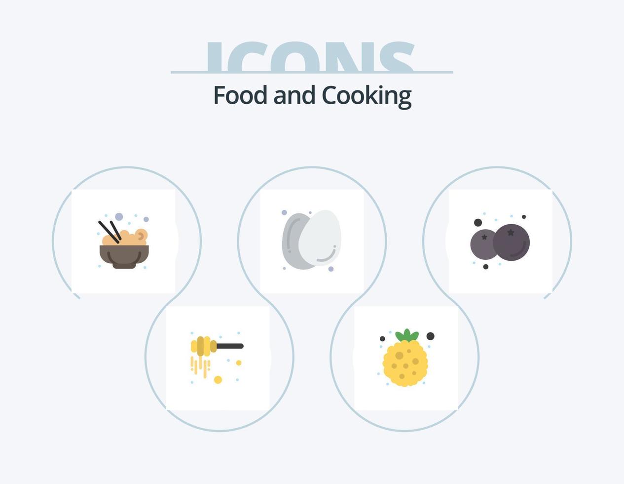 paquete de iconos planos de alimentos 5 diseño de iconos. Fruta. arándano. chino. comida sana. huevos vector