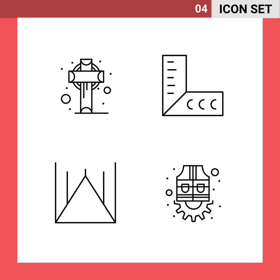Pictogram Set of 4 Simple Filledline Flat Colors of cross pakistan saint tools jacket Editable Vector Design Elements