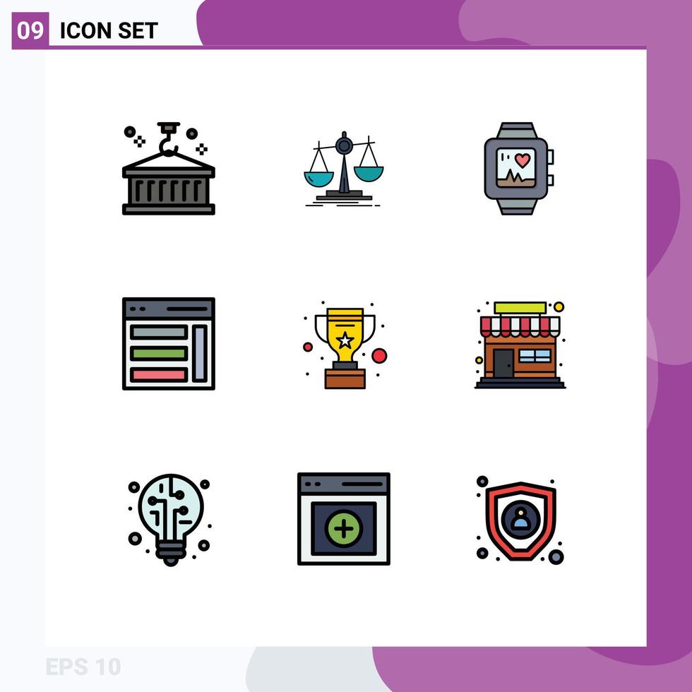9 Thematic Vector Filledline Flat Colors and Editable Symbols of user right profit interface heart Editable Vector Design Elements