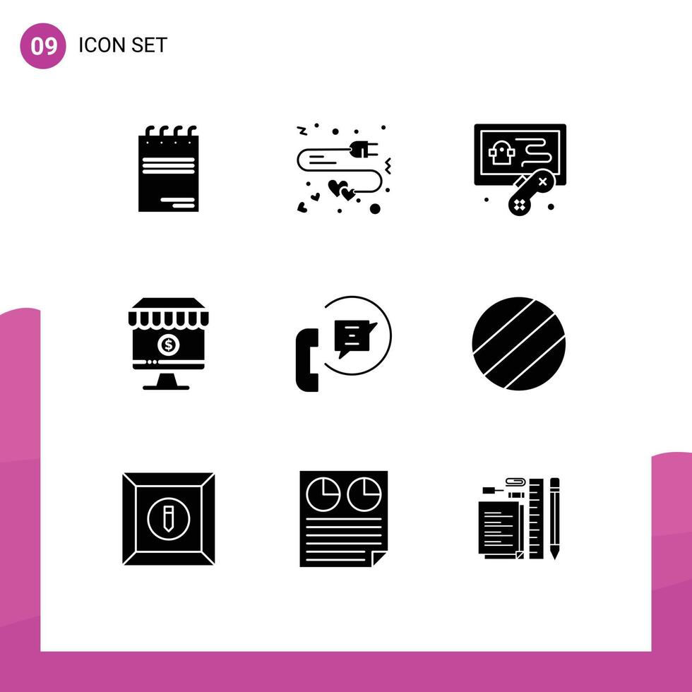 Set of 9 Commercial Solid Glyphs pack for contact commerce hobbies e online Editable Vector Design Elements