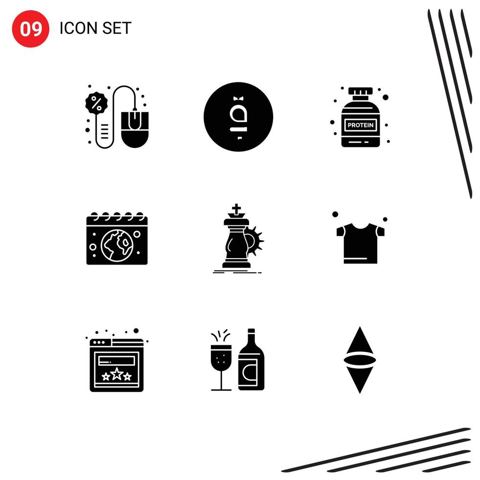 Pictogram Set of 9 Simple Solid Glyphs of chess day currency calender earth Editable Vector Design Elements