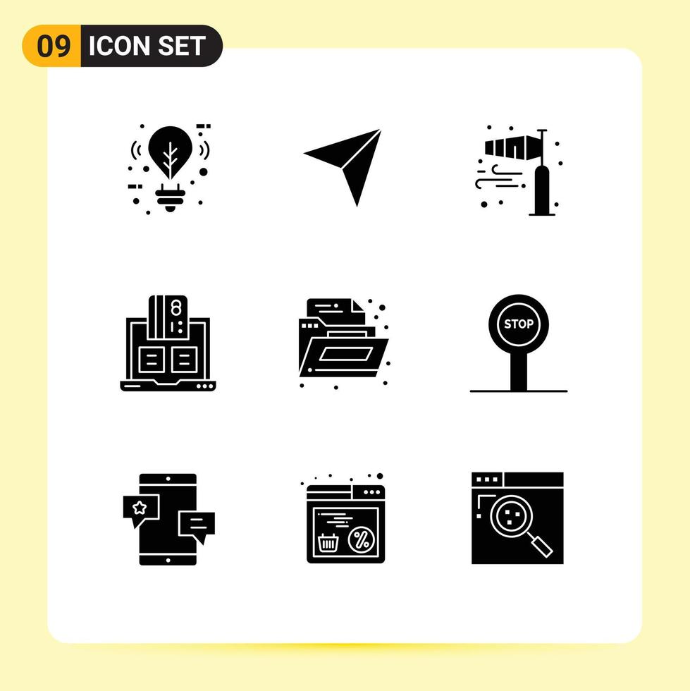 Modern Set of 9 Solid Glyphs and symbols such as payment financial air cash storm Editable Vector Design Elements