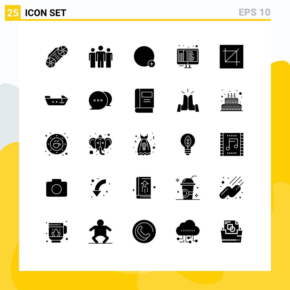 Solid Glyph Pack of 25 Universal Symbols of interface crop plus programming coding Editable Vector Design Elements