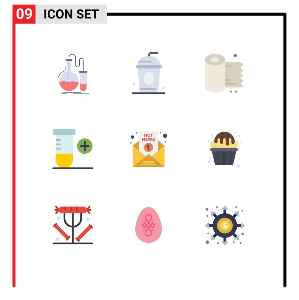 Flat Color Pack of 9 Universal Symbols of media breaking news cleaning space add Editable Vector Design Elements