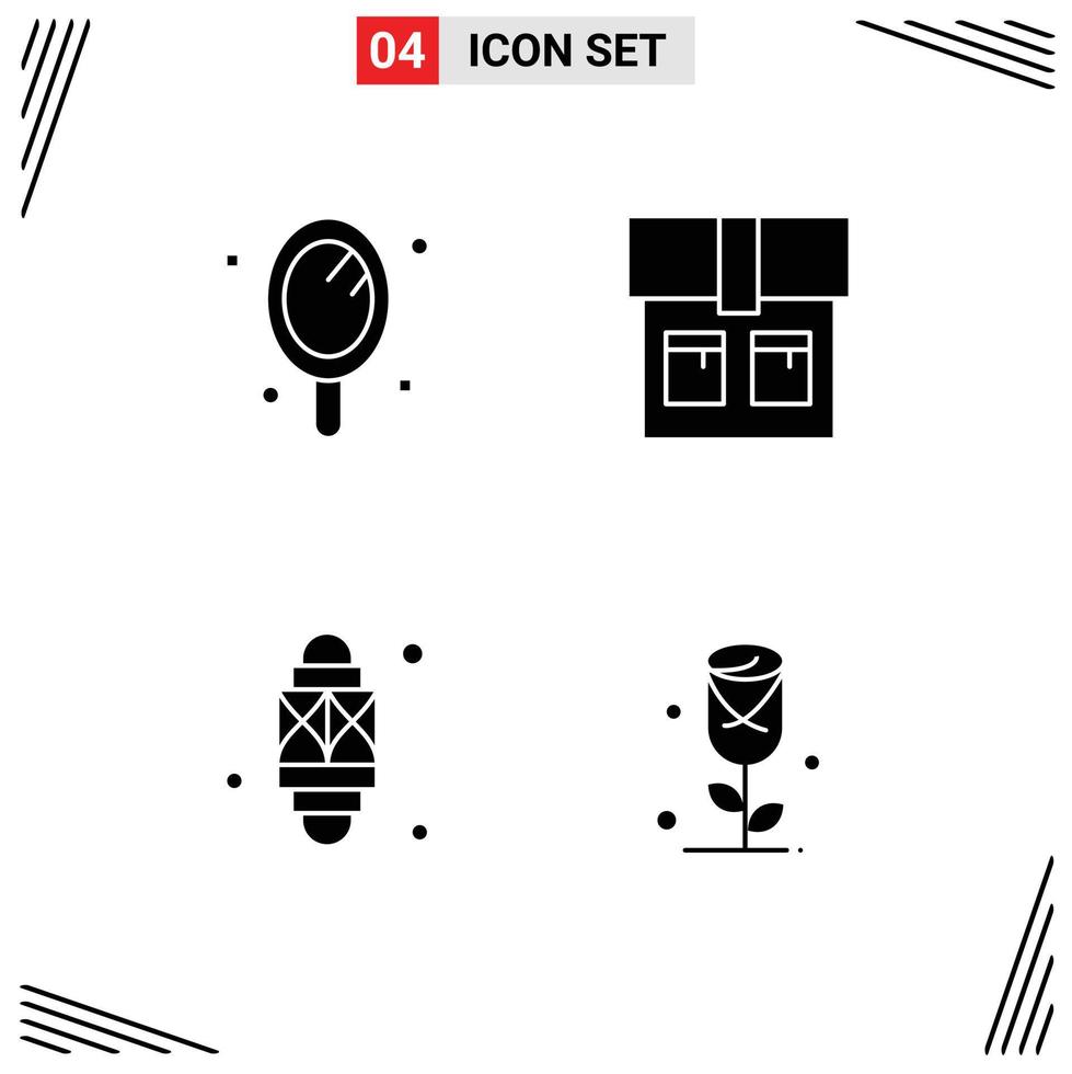 Group of 4 Solid Glyphs Signs and Symbols for beauty lamp salon lantern flower Editable Vector Design Elements