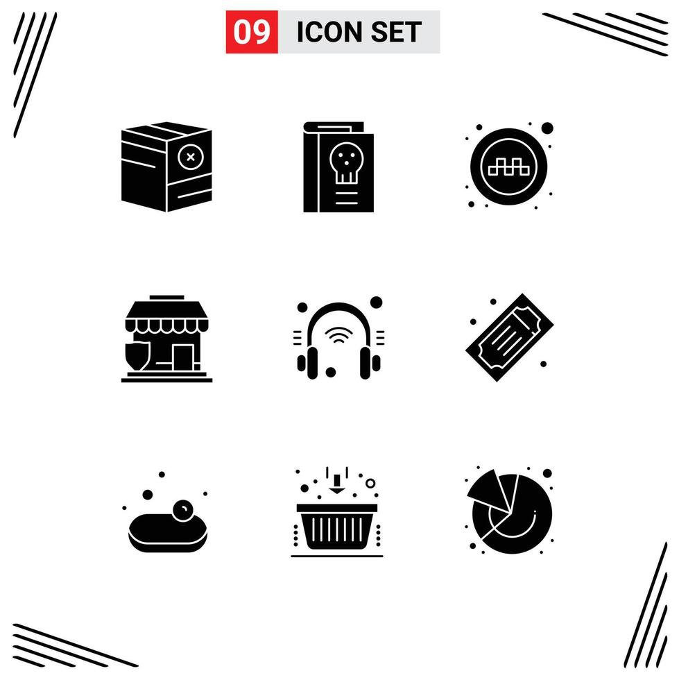 Group of 9 Solid Glyphs Signs and Symbols for shop protection halloween insurance signs Editable Vector Design Elements