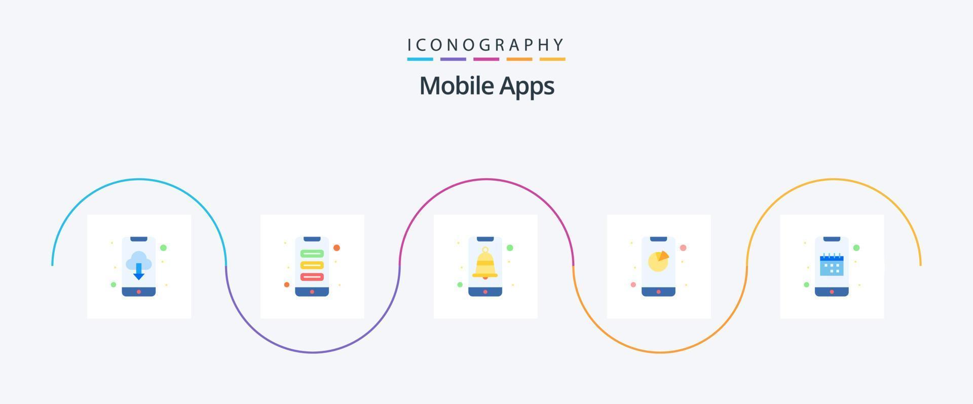 Mobile Apps Flat 5 Icon Pack Including app. app. app. interaction. analytics vector