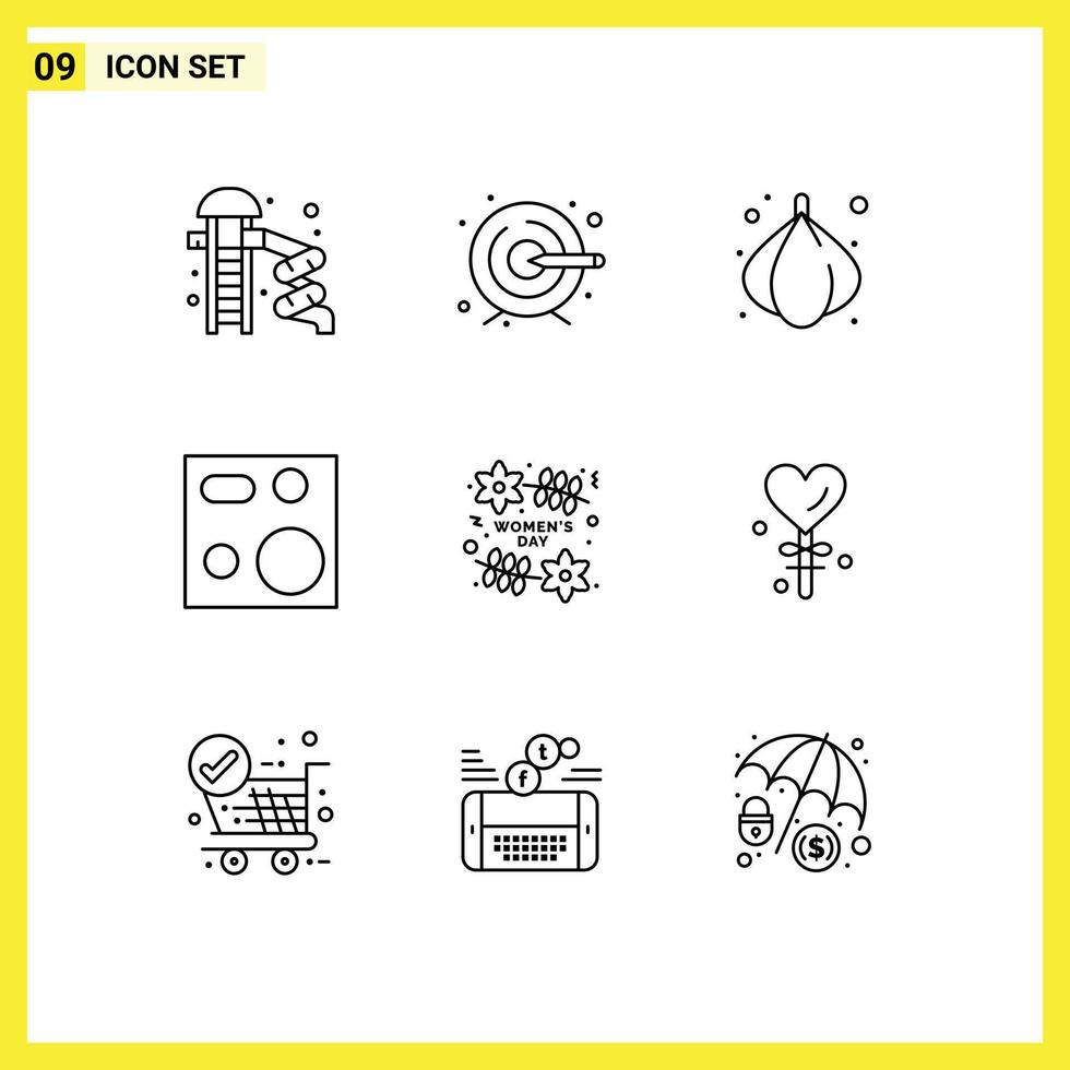 9 Universal Outline Signs Symbols of day day onion products electronics Editable Vector Design Elements