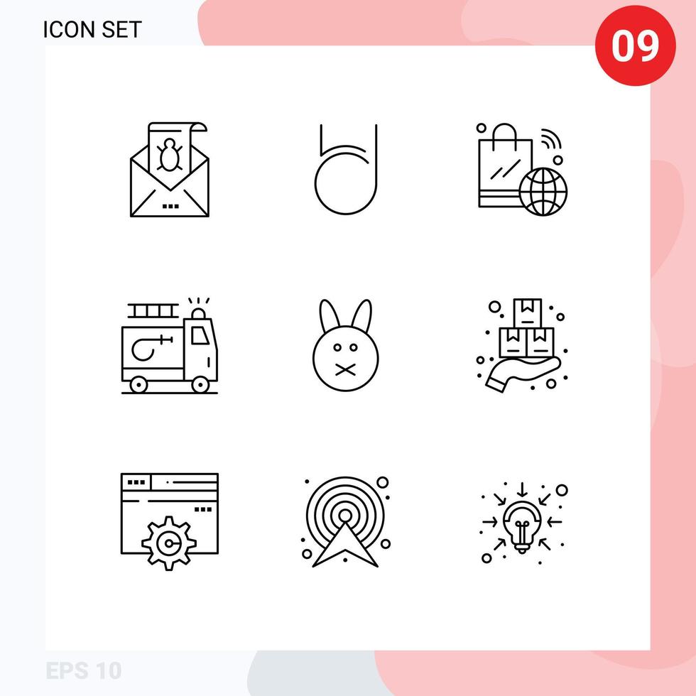 Group of 9 Outlines Signs and Symbols for firefighter iot bit deal internet of things shopping bag Editable Vector Design Elements