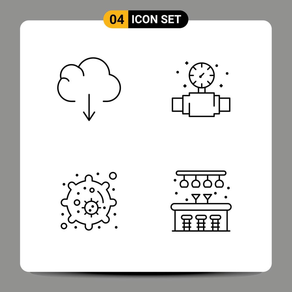 4 Creative Icons Modern Signs and Symbols of cloud nucleus gauge plumbing life Editable Vector Design Elements