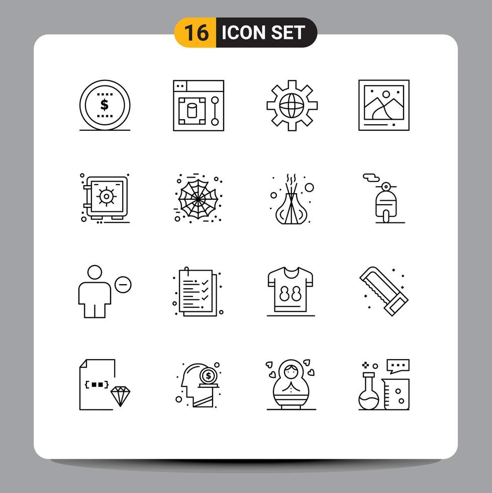 Set of 16 Commercial Outlines pack for safe picture world photo camera Editable Vector Design Elements