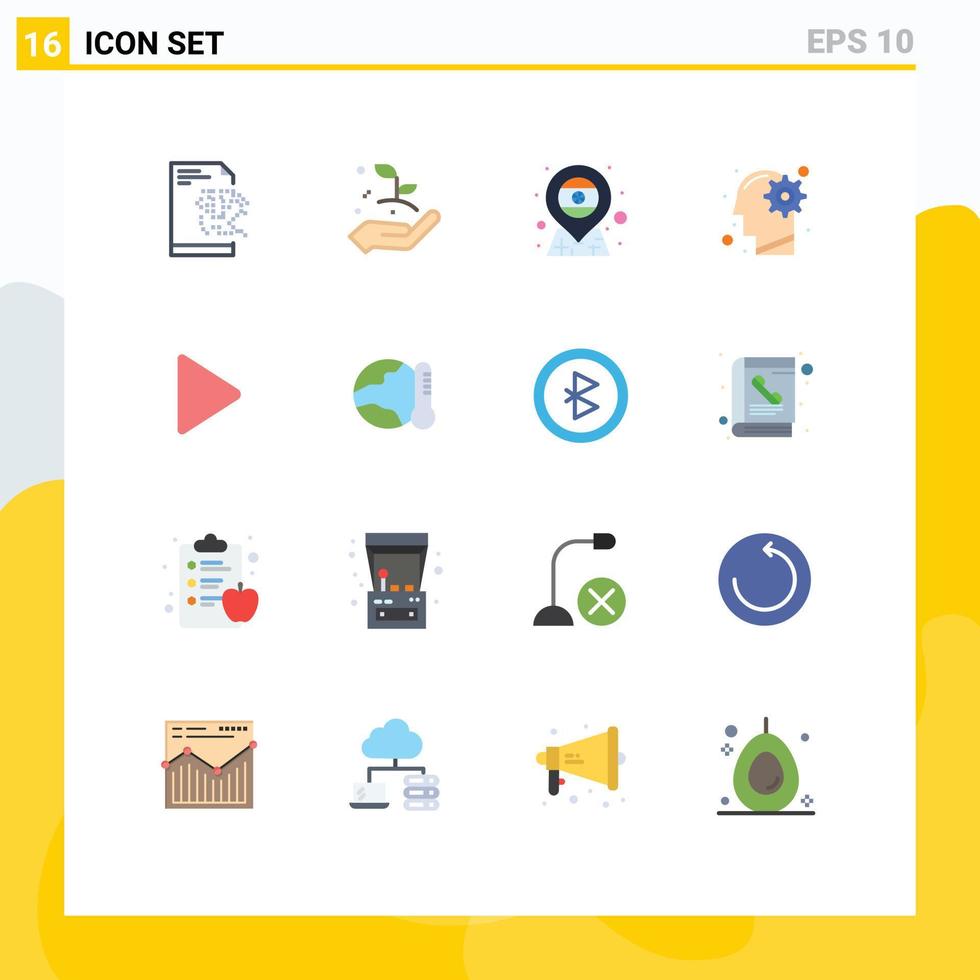 Set of 16 Modern UI Icons Symbols Signs for video solution country process idea Editable Pack of Creative Vector Design Elements