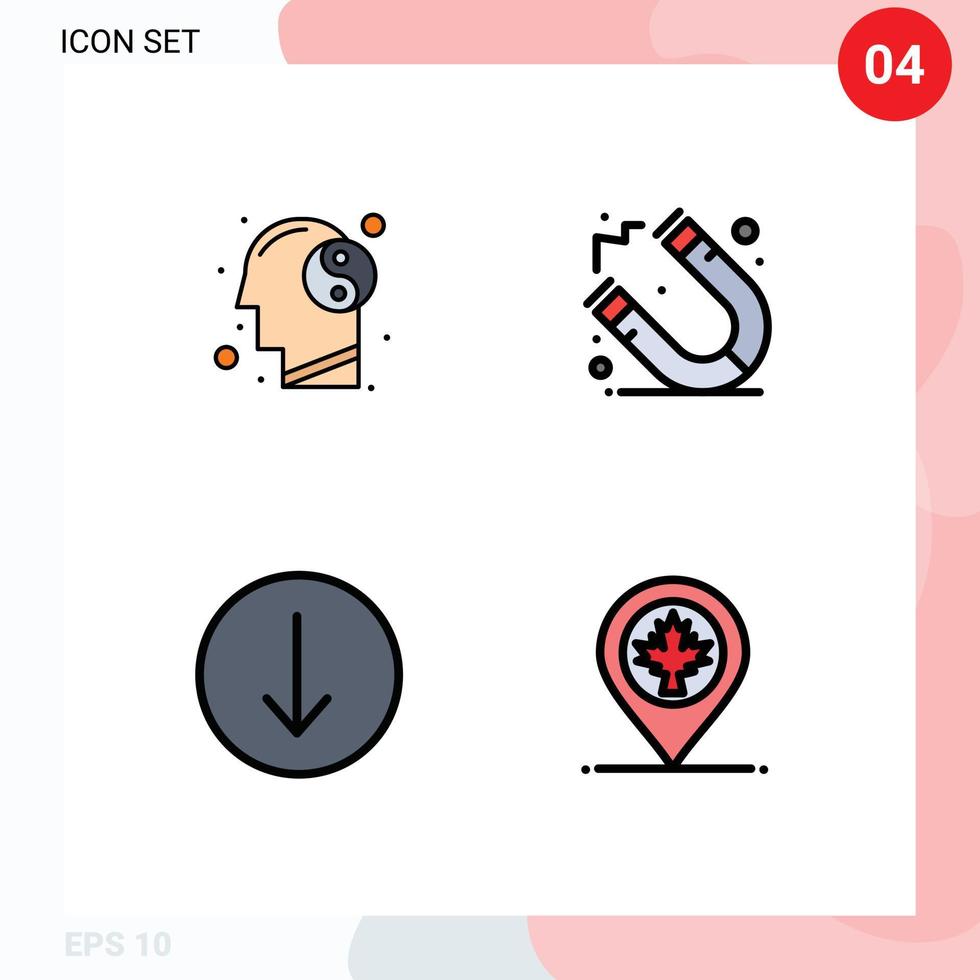 Editable Vector Line Pack of 4 Simple Filledline Flat Colors of balance down mind school location Editable Vector Design Elements