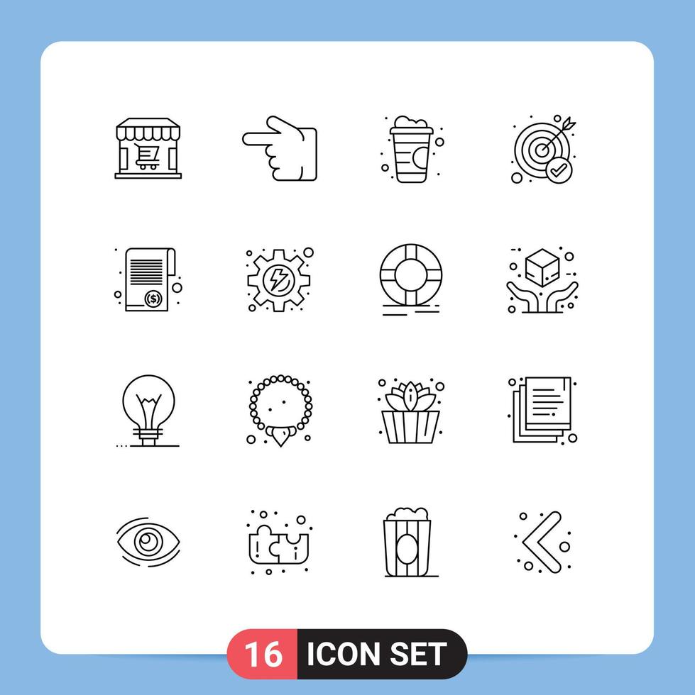 Outline Pack of 16 Universal Symbols of money document drink target goal Editable Vector Design Elements