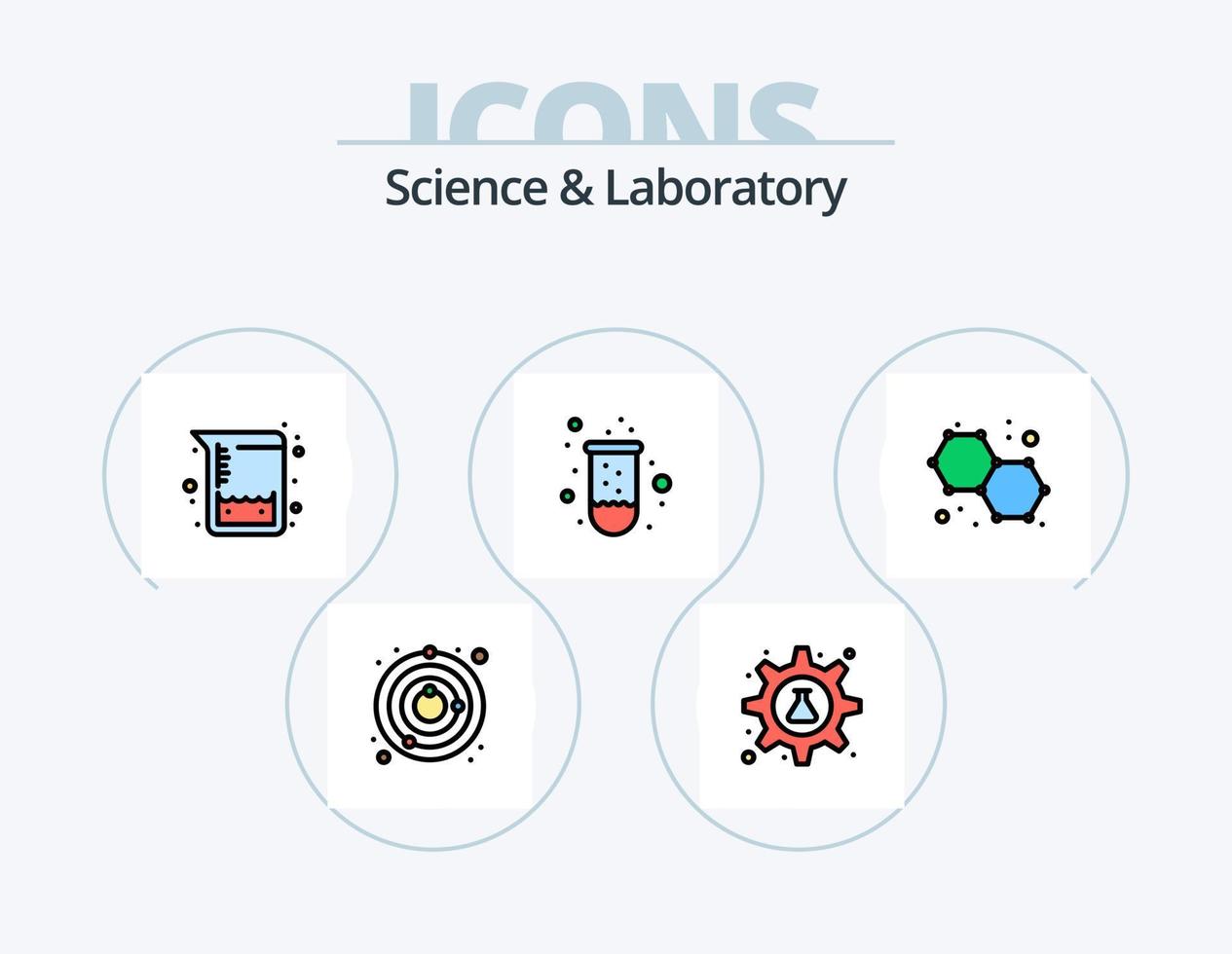 Science Line Filled Icon Pack 5 Icon Design. science. atom. experiment. molecule. atom vector