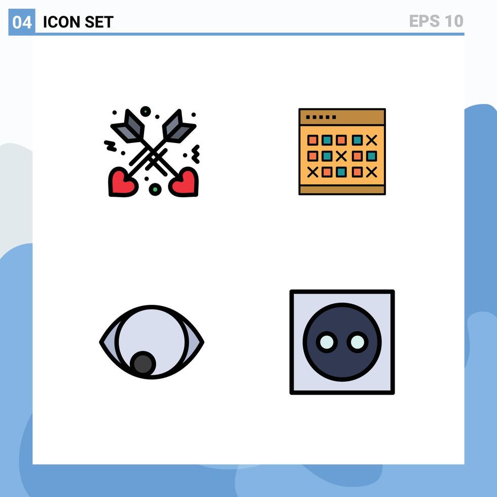 Group of 4 Modern Filledline Flat Colors Set for affection timetable calendar events face Editable Vector Design Elements