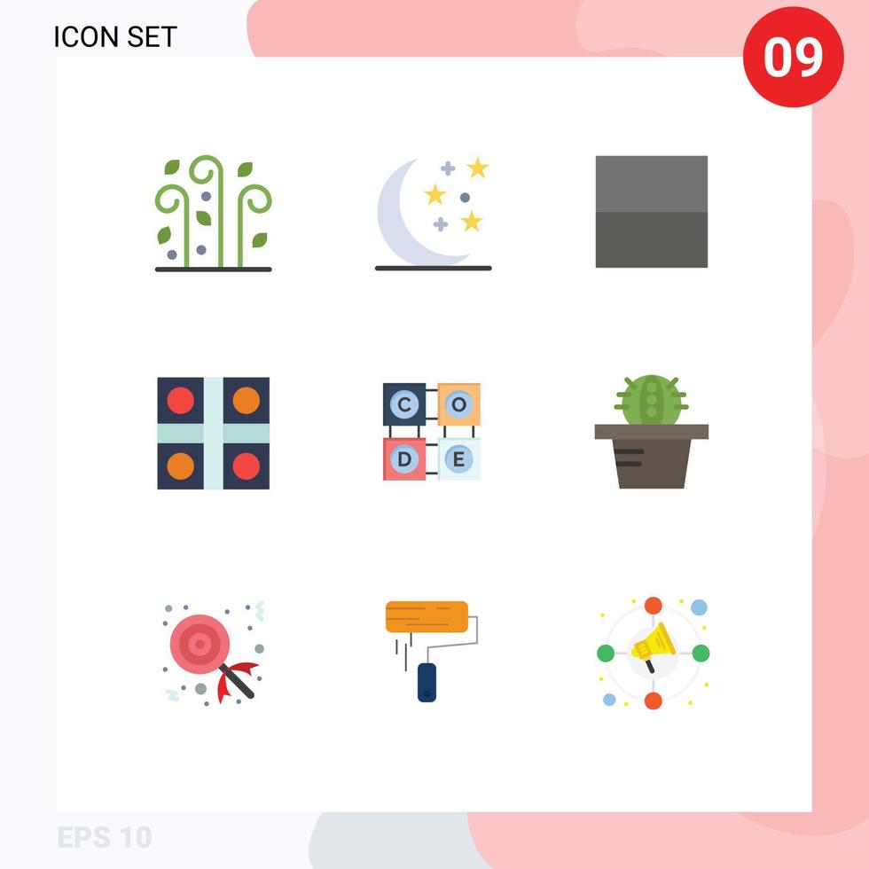 User Interface Pack of 9 Basic Flat Colors of education learning layout code ludo game Editable Vector Design Elements
