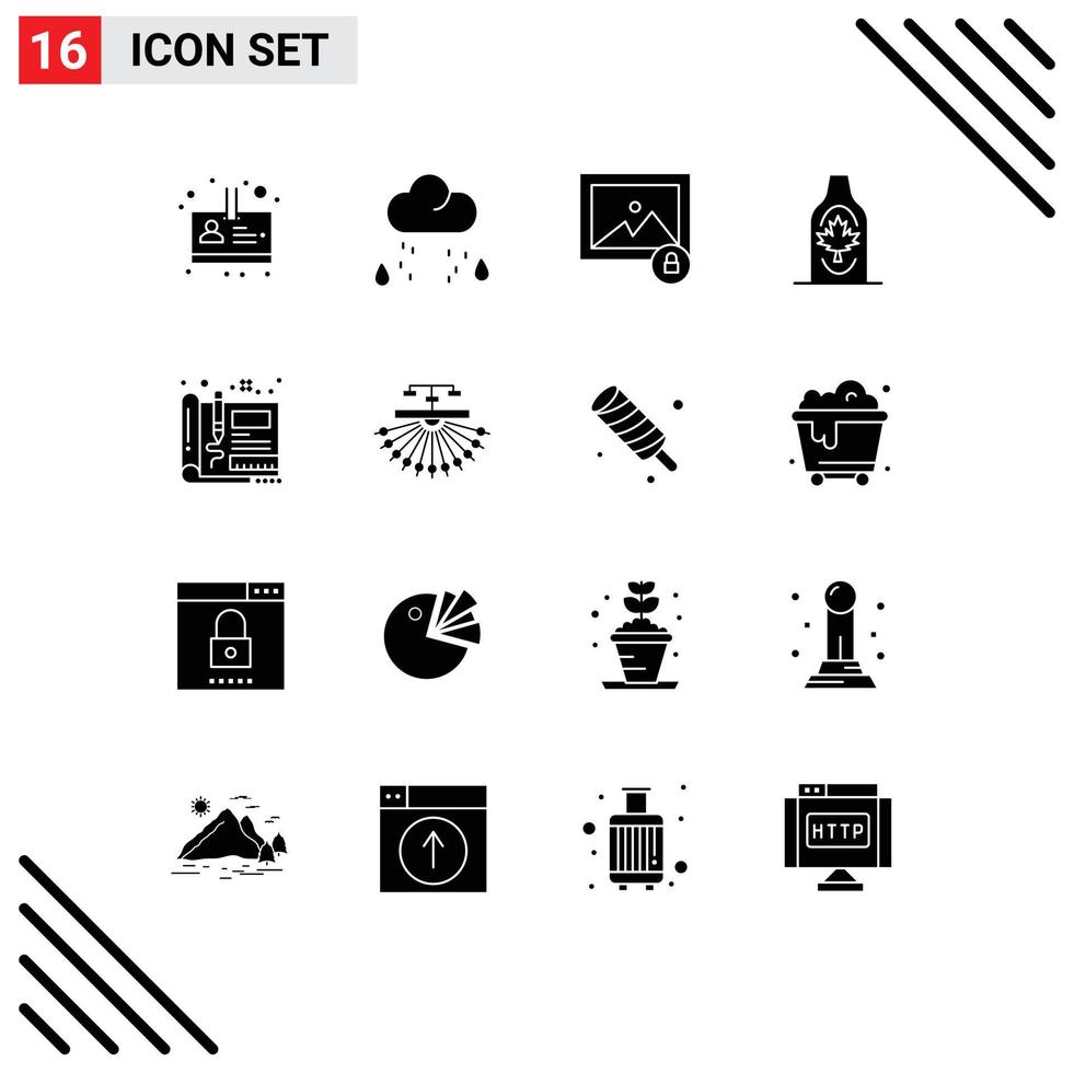 Editable Vector Line Pack of 16 Simple Solid Glyphs of engineering blueprint lock maple canada Editable Vector Design Elements
