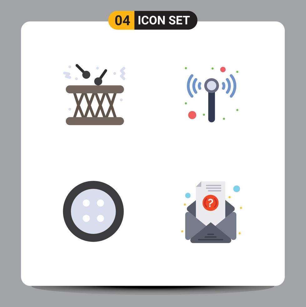 4 Creative Icons Modern Signs and Symbols of drum sewing instrument wifi email Editable Vector Design Elements