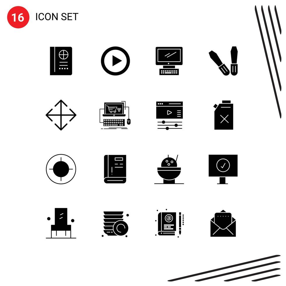 16 User Interface Solid Glyph Pack of modern Signs and Symbols of transform arrow computer tools pc Editable Vector Design Elements