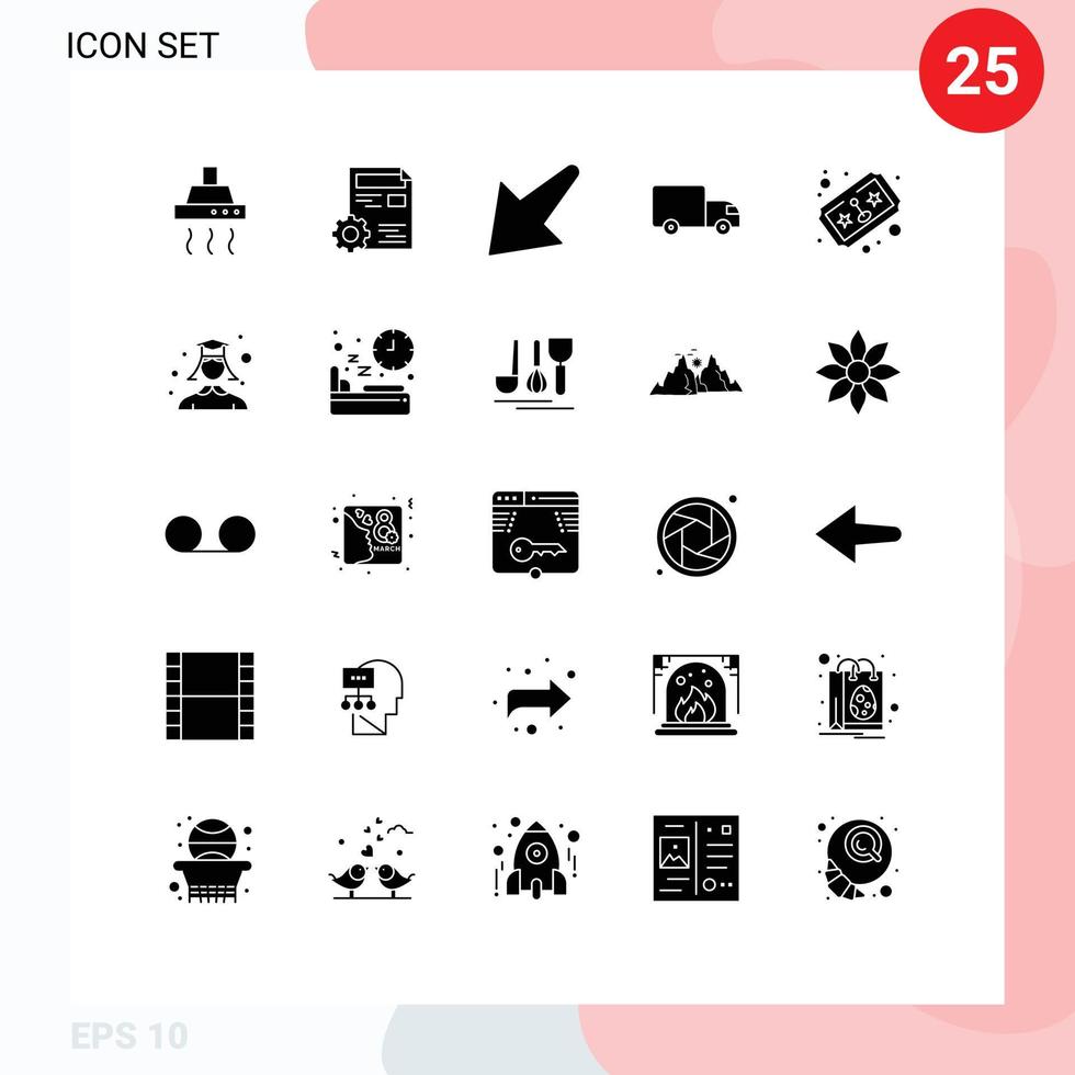 Modern Set of 25 Solid Glyphs Pictograph of game truck edit transport delivery Editable Vector Design Elements