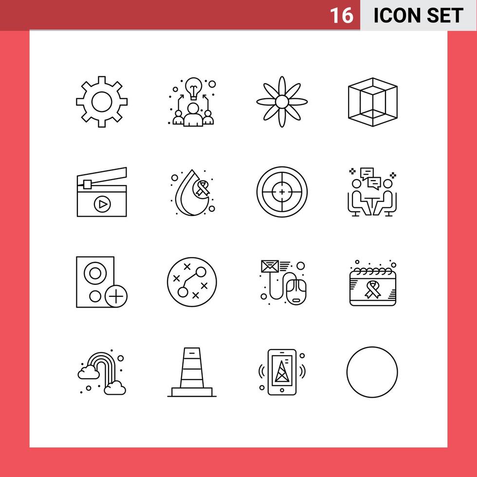 16 Universal Outline Signs Symbols of cancer media decoration film tool Editable Vector Design Elements