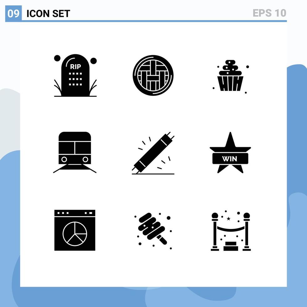 Modern Set of 9 Solid Glyphs Pictograph of transportation subway pie metro soft serve Editable Vector Design Elements