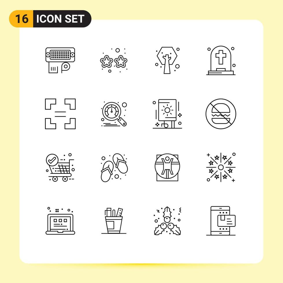 Pictogram Set of 16 Simple Outlines of arrow tombstone earth day halloween dead Editable Vector Design Elements
