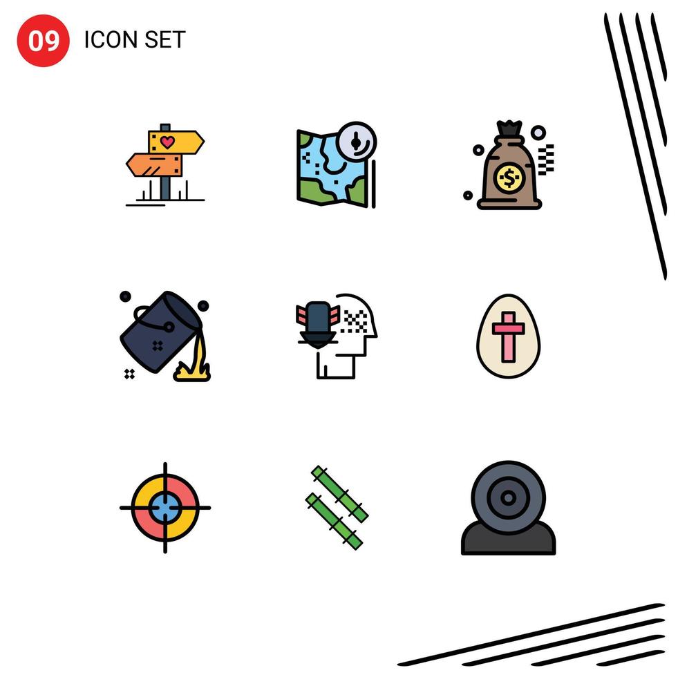 Pack of 9 Modern Filledline Flat Colors Signs and Symbols for Web Print Media such as personal data protection fill location colour bucket Editable Vector Design Elements