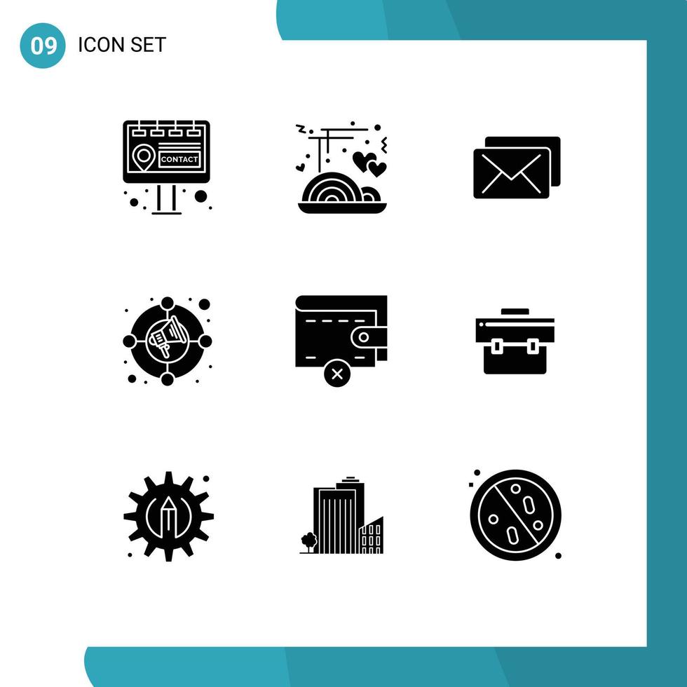 Modern Set of 9 Solid Glyphs and symbols such as bag money mail delete market Editable Vector Design Elements