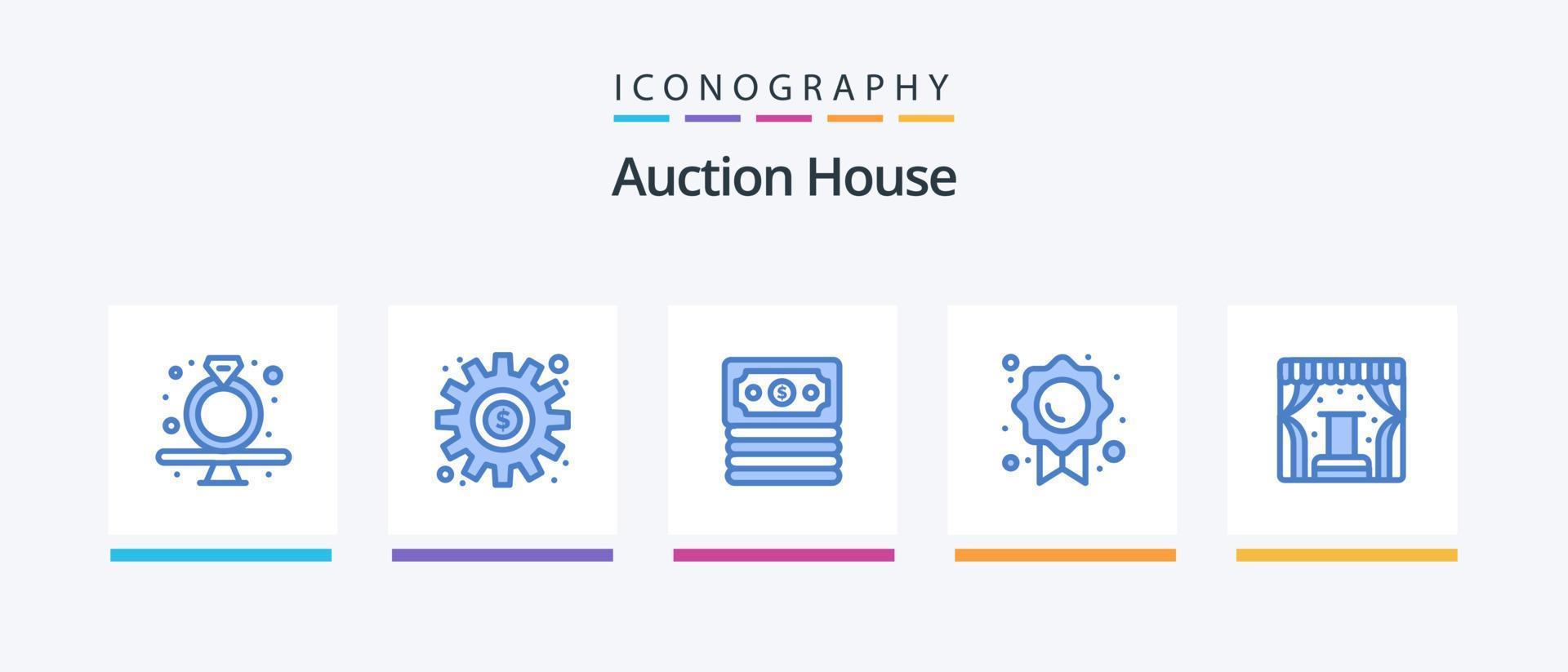Auction Blue 5 Icon Pack Including show. mark. setting. trust. certificate. Creative Icons Design vector
