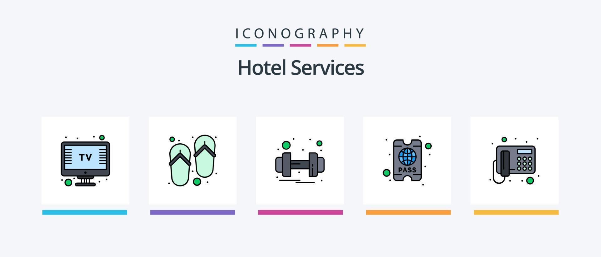 Hotel Services Line Filled 5 Icon Pack Including support. call. hotel. hours. glass. Creative Icons Design vector