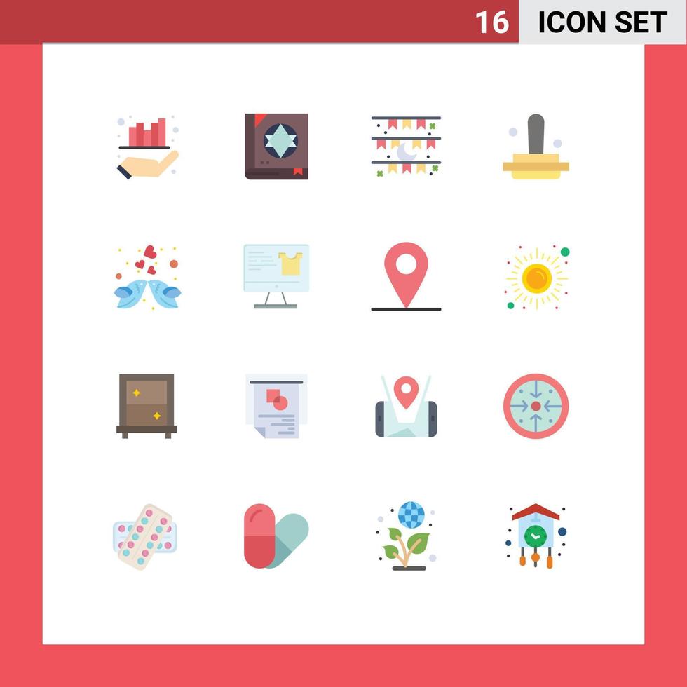 Pictogram Set of 16 Simple Flat Colors of kissing marketing moon finance eid Editable Pack of Creative Vector Design Elements