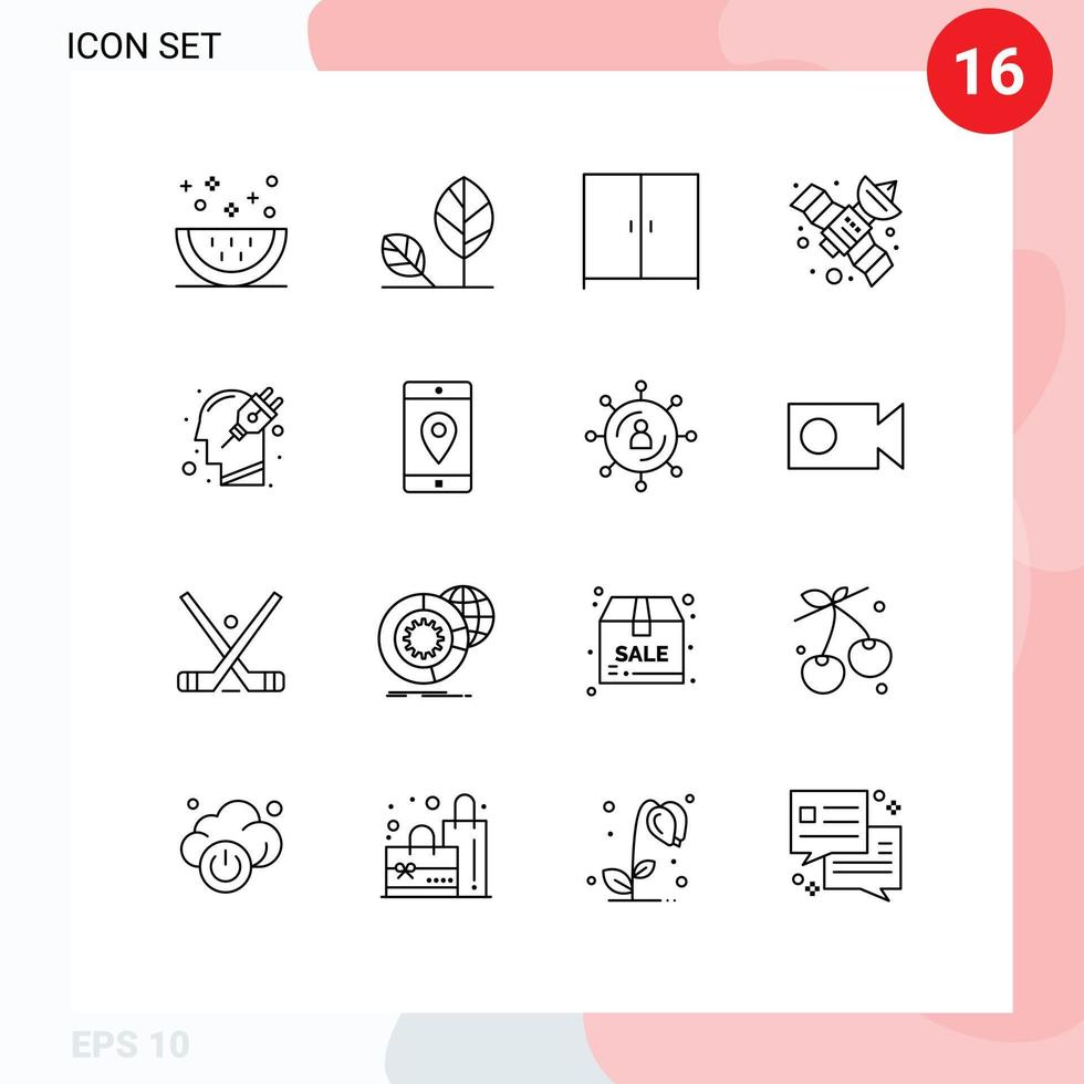 Universal Icon Symbols Group of 16 Modern Outlines of human space leaf satellite wardrobe Editable Vector Design Elements