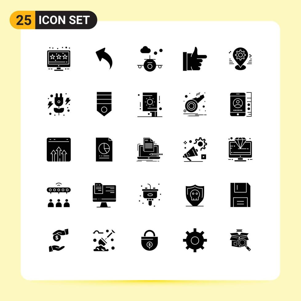 Pack of 25 creative Solid Glyphs of setting map transportation gps thumbs up Editable Vector Design Elements