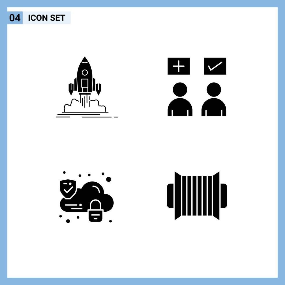 Modern Set of 4 Solid Glyphs Pictograph of launch correct startup education lock Editable Vector Design Elements