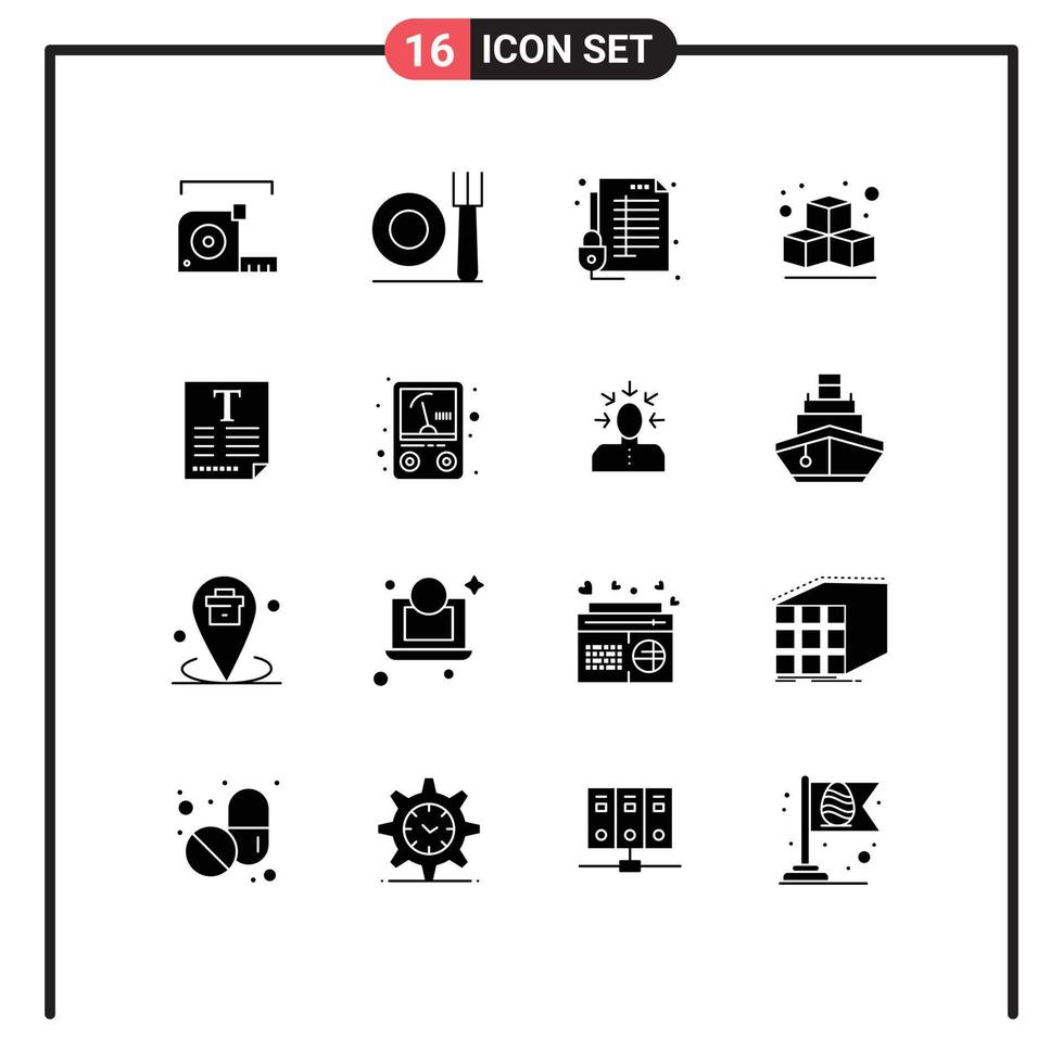 Pack of 16 Modern Solid Glyphs Signs and Symbols for Web Print Media such as poster file lock cube secure Editable Vector Design Elements