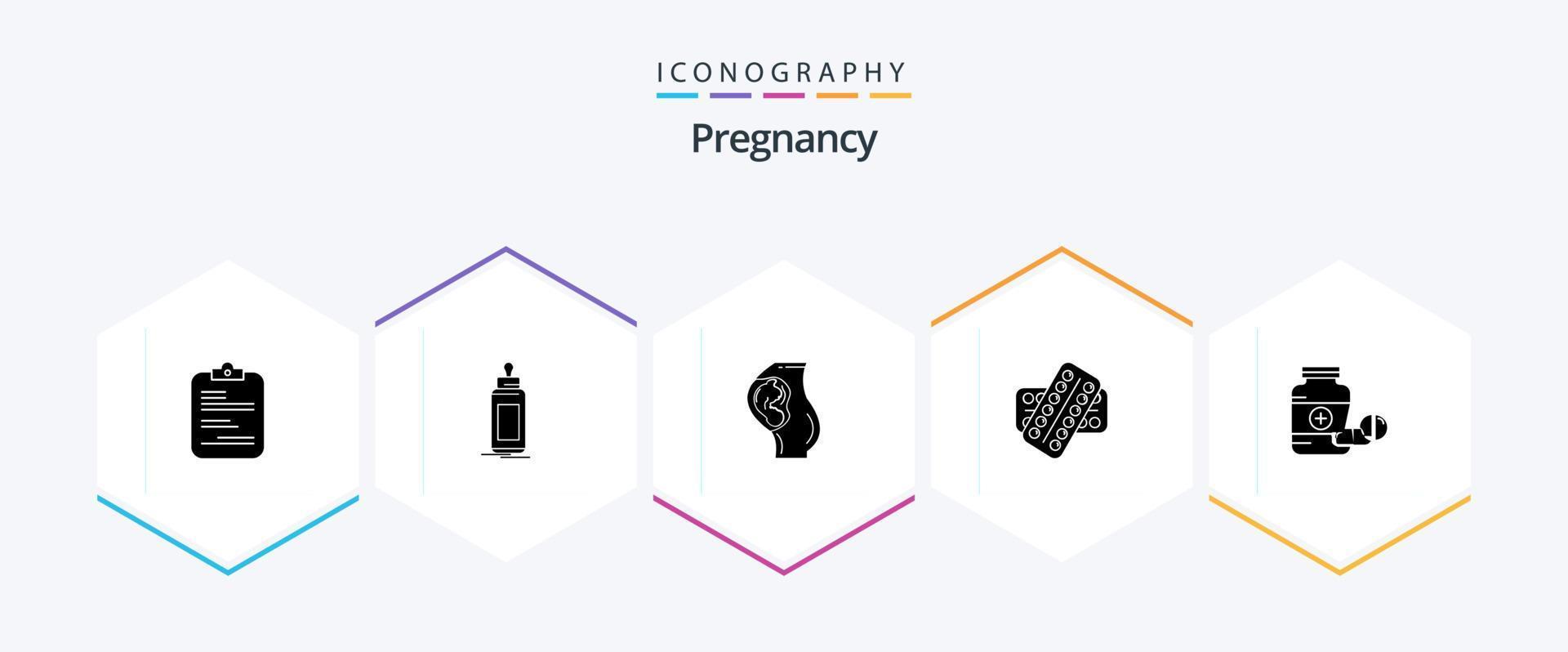 Paquete de iconos de 25 glifos de embarazo que incluye medicamentos. obstetricia. niño. bebé. el embarazo vector