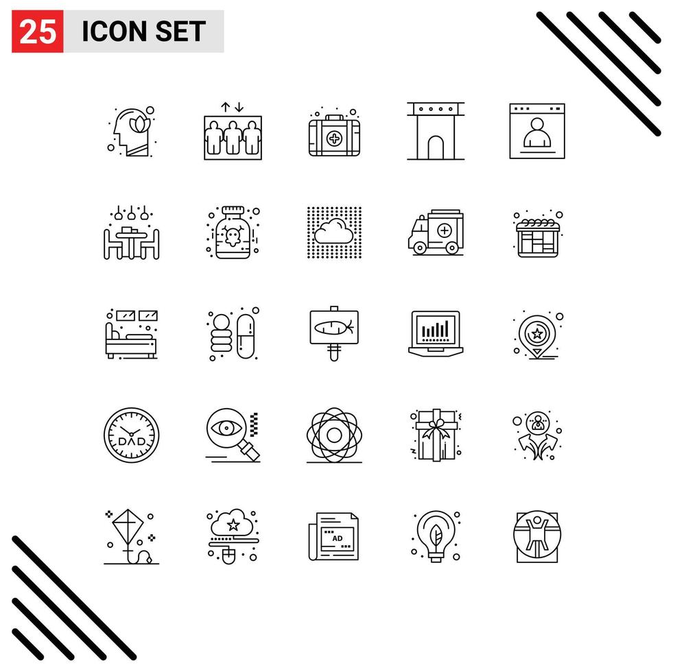 25 Universal Lines Set for Web and Mobile Applications interface monument aid historic architecture Editable Vector Design Elements