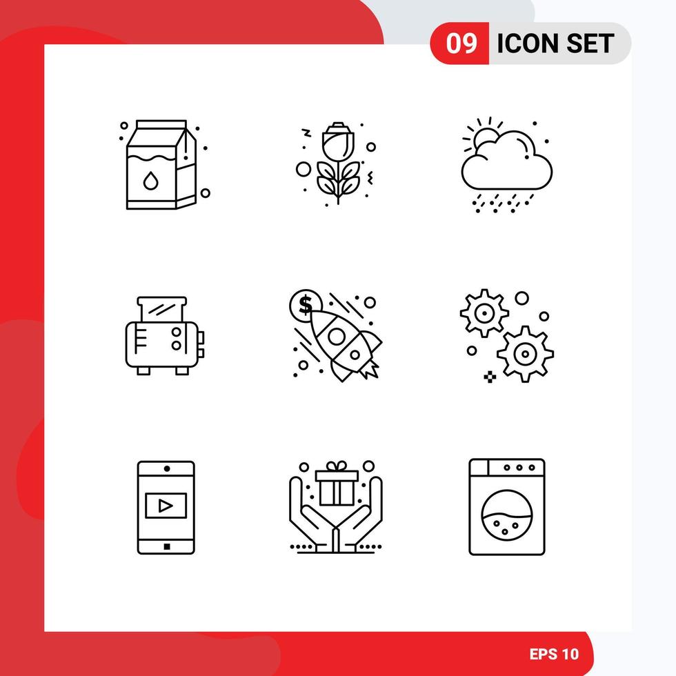 Group of 9 Modern Outlines Set for business money weather rocket business Editable Vector Design Elements