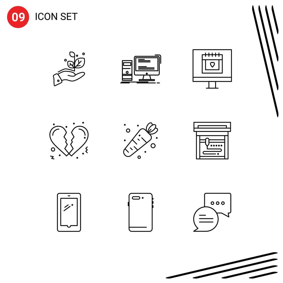 Pictogram Set of 9 Simple Outlines of food love personal heart valentine Editable Vector Design Elements