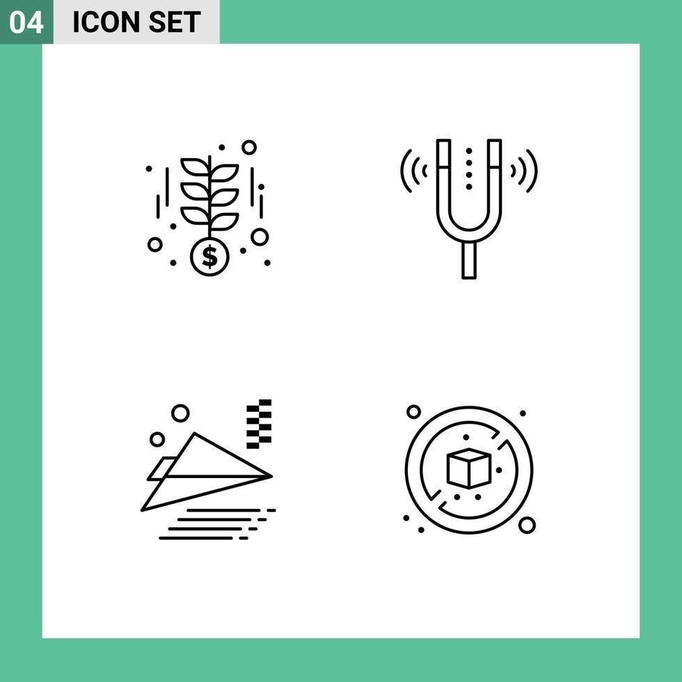 Set of 4 Modern UI Icons Symbols Signs for growth airplane money kamerton plane Editable Vector Design Elements