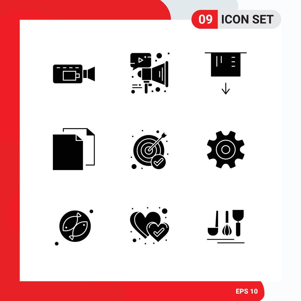 9 Thematic Vector Solid Glyphs and Editable Symbols of target goal card achievement duplicate Editable Vector Design Elements