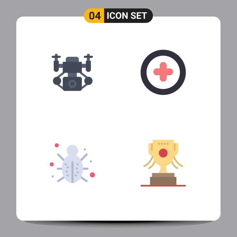 Set of 4 Commercial Flat Icons pack for action protection media bug award Editable Vector Design Elements