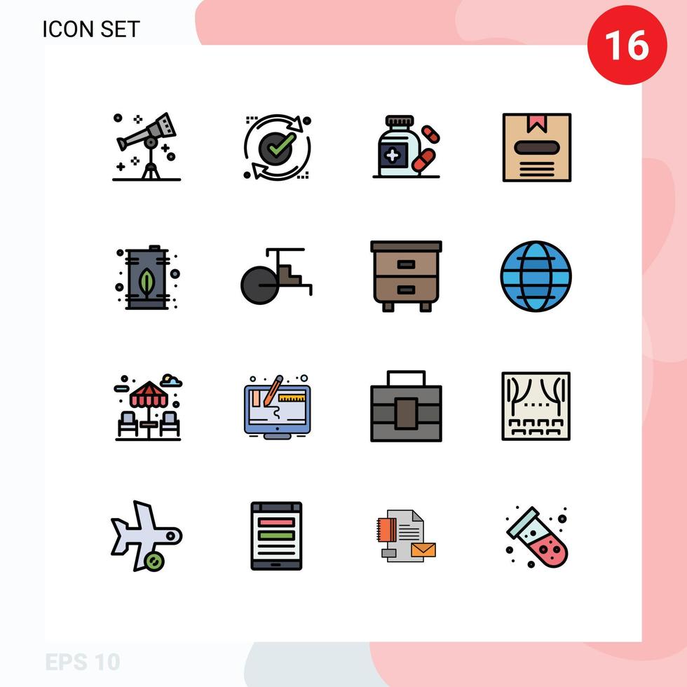 16 Universal Flat Color Filled Lines Set for Web and Mobile Applications electric hide refresh e box Editable Creative Vector Design Elements