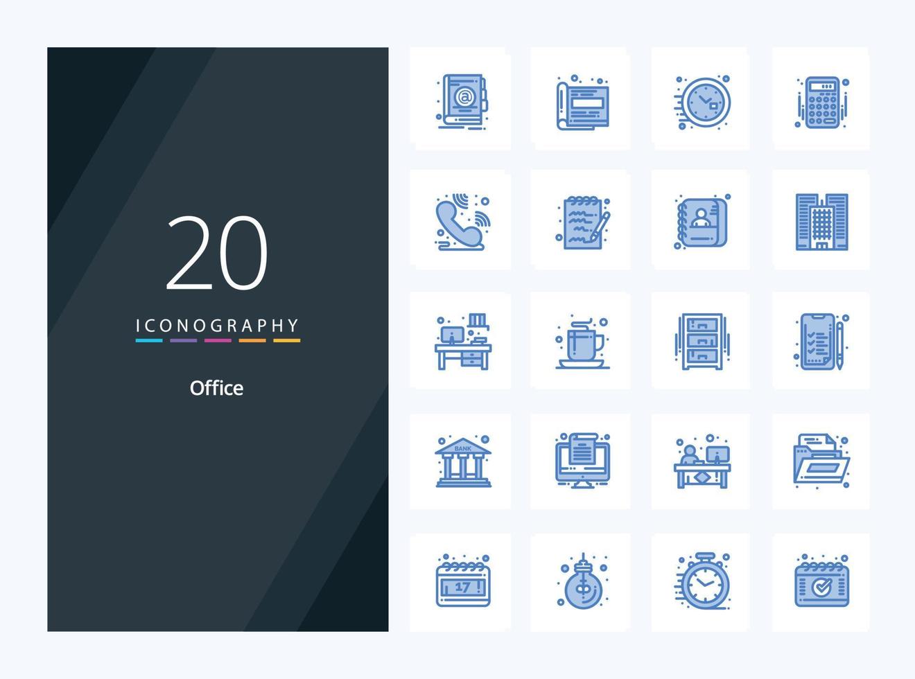 20 Office Blue Color icon for presentation vector