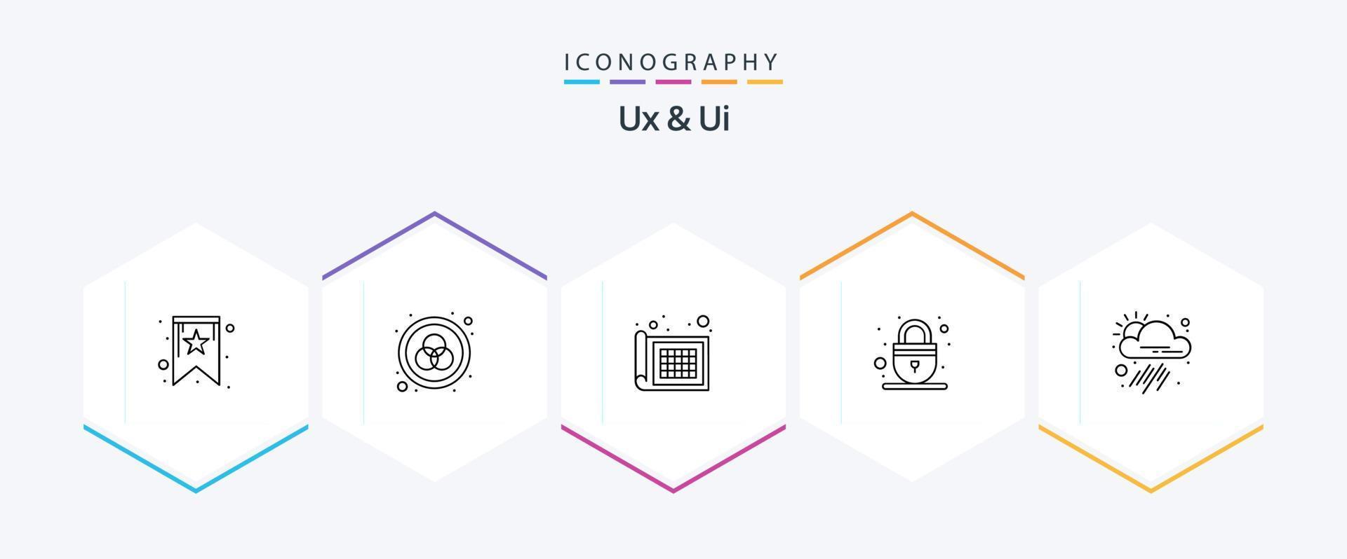 Ux And Ui 25 Line icon pack including weather. application. web design. app. security vector